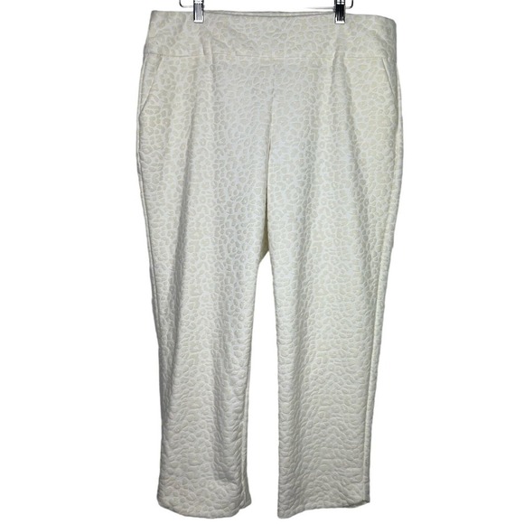 Crown & Ivy Size 14 Animal Print Velvet Embossed Pull On Ankle Pants Ivory Cream - Picture 1 of 8